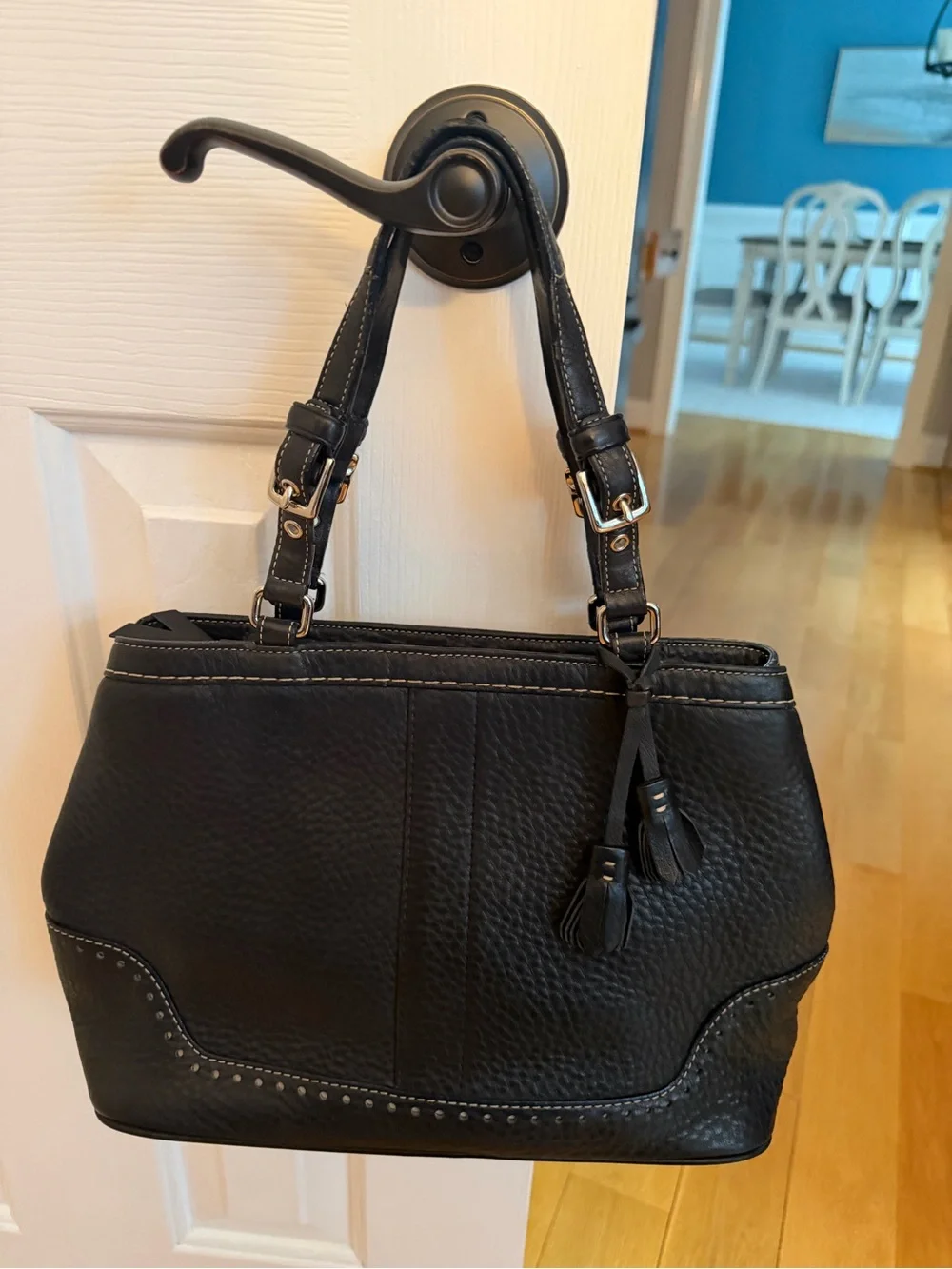 Coach Black Leather Satchel with Tassel Accents